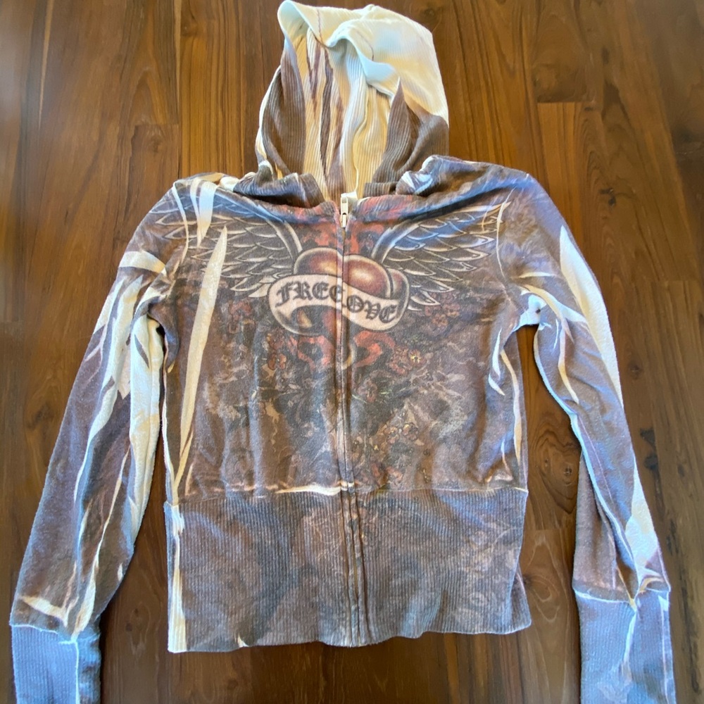 S-Twelve Tattoo Print Zip Up Hoodie Size Small.